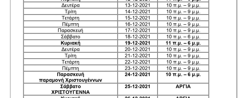 ΕΟΡΤΑΣΤΙΚΟ ΩΡΑΡΙΟ ΕΜΠΟΡΙΚΩΝ ΚΑΤΑΣΤΗΜΑΤΩΝ ΘΕΣΣΑΛΟΝΙΚΗΣ